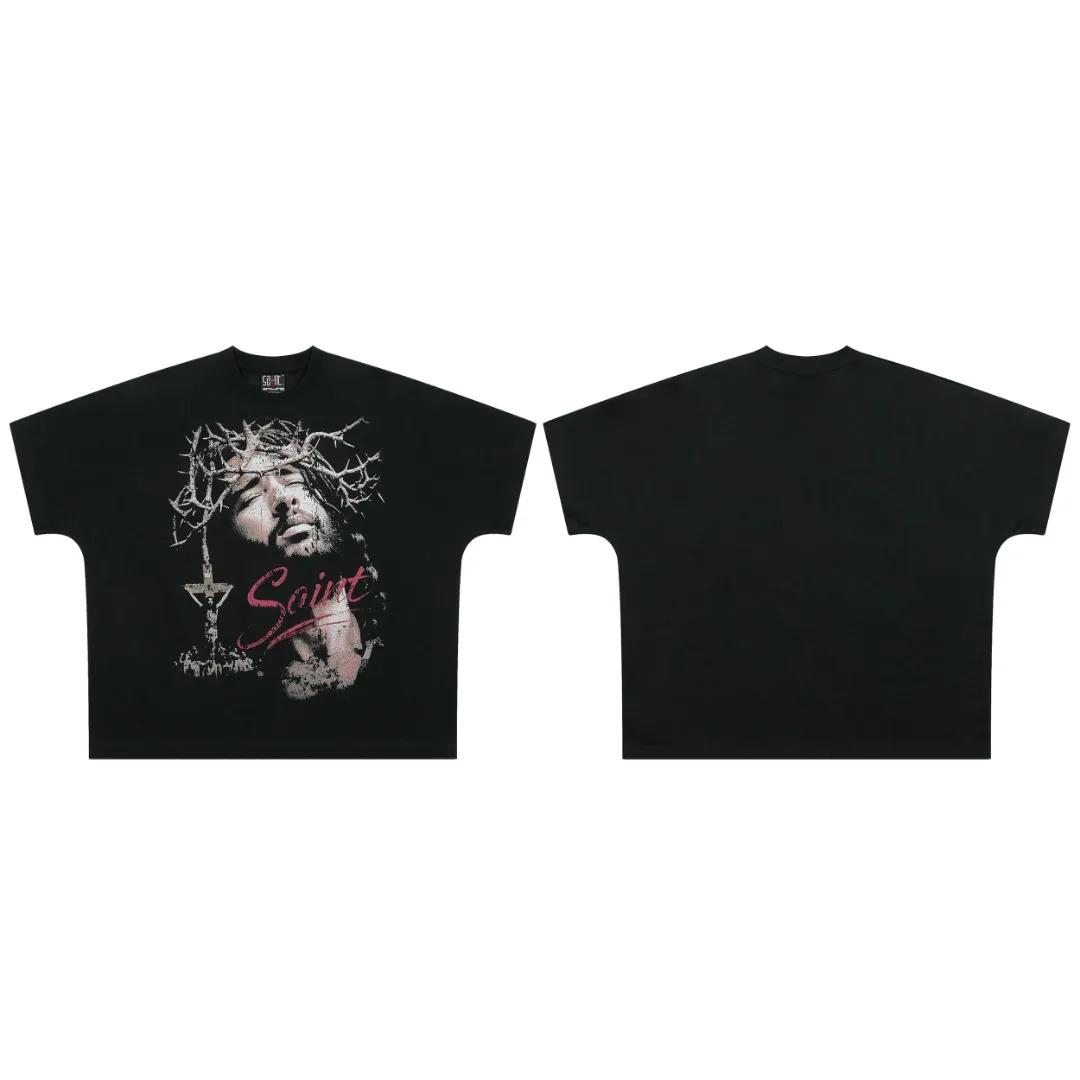 SAINT vintage American trendy special version one-piece short-sleeved T-shirt Wholesale price: 118 Size: M L XL Style number: 2153 Color: black